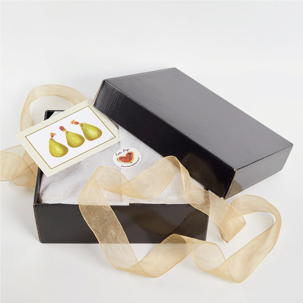 
                  
                    Open Classic Fig BBQ Box with gold organza ribbon
                  
                