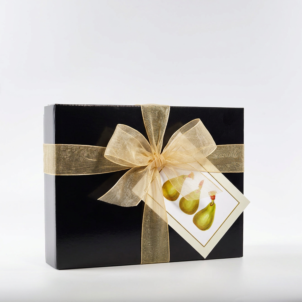 
                  
                    Classic Fig Box with centred gold organza bow
                  
                