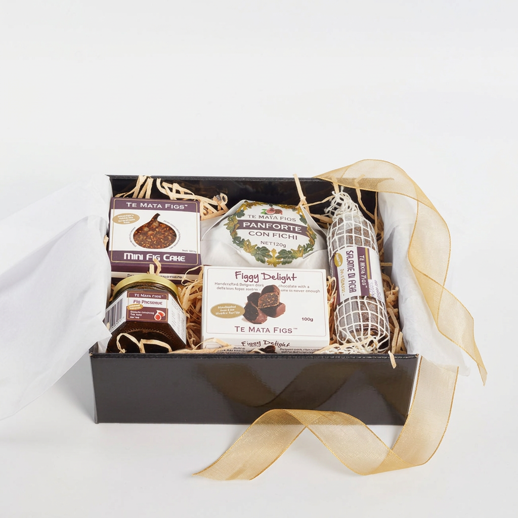 Pamper Me Gift Box contents with gold organza ribbon